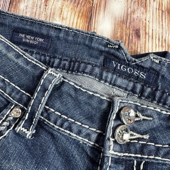 Vigoss NEW YORK SLIM BOOT Cut Size 7/8 Blue Mid Rise Jeans Denim Pants 31x30 - Picture 10 of 13
